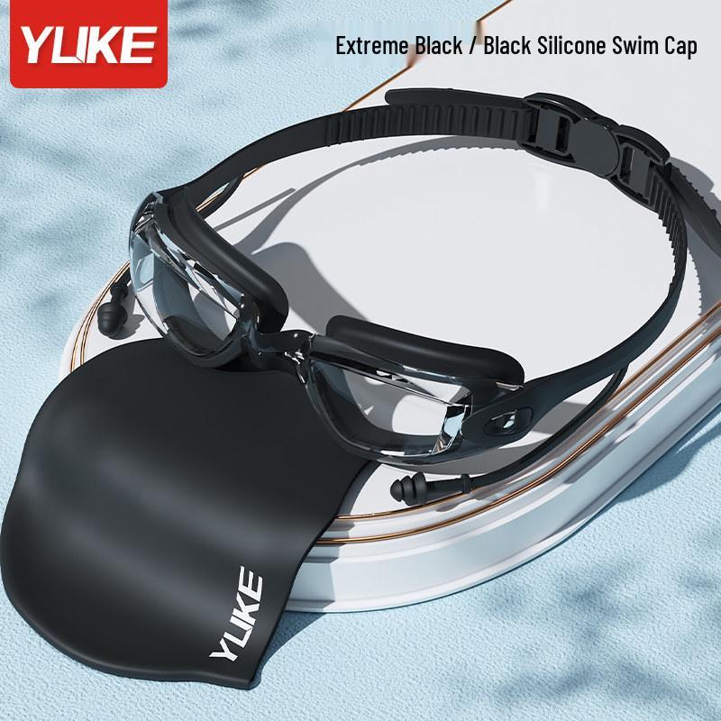 Yuke Myopia Anti-Fog Electroplated Swim Goggles with Earplugs for Adults - Large Frame & HD Vision
