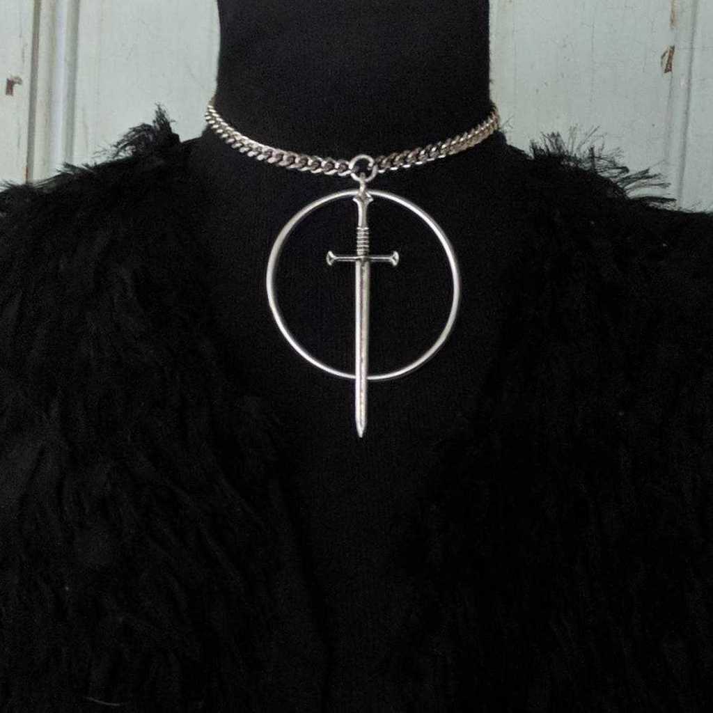 Gothic Long Sword Pendant Necklace With Alloy Material And Cross Design For Men Women