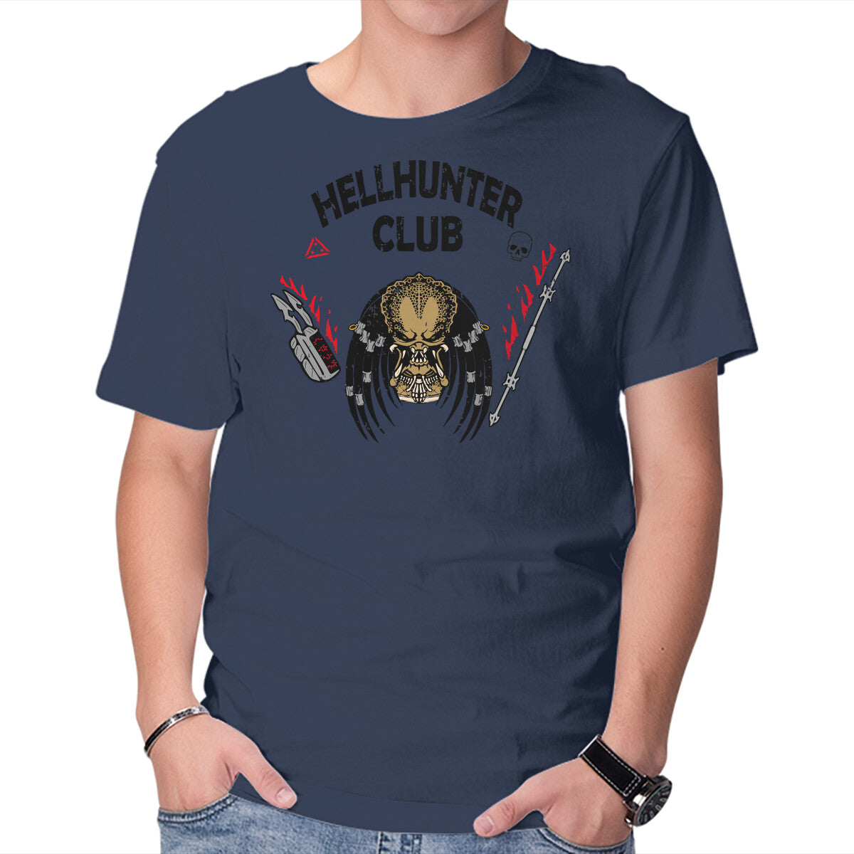 Unisex Crew Neck T-Shirt Hellhunter Club Graphic Short Sleeve Casual Tee M