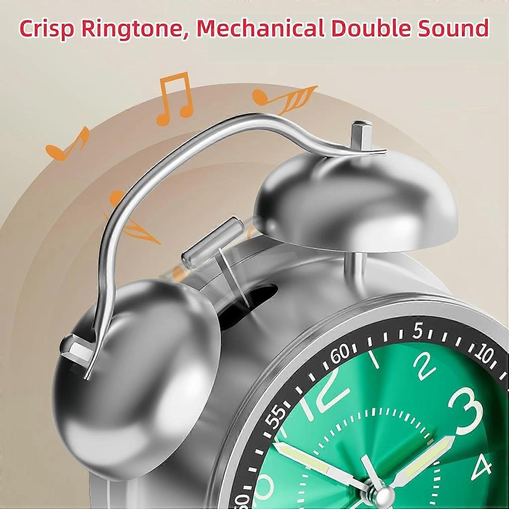 Retro Twin Bell Loud Alarm Clock for Heavy Sleepers, Silent Non-Ticking Analog
