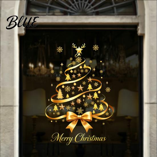 Weatherproof Christmas Stickers Gold Ribbon Tree Static Window Cling Glass Sticker with Bow Reindeer Creative Gift Ideas Antler & Star Snowflake,