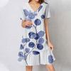 Womens Summer Dress Short Sleeve V Neck Short Dresses Fashion Casual Flowy Boho Ruffle A Line Swing Sundress