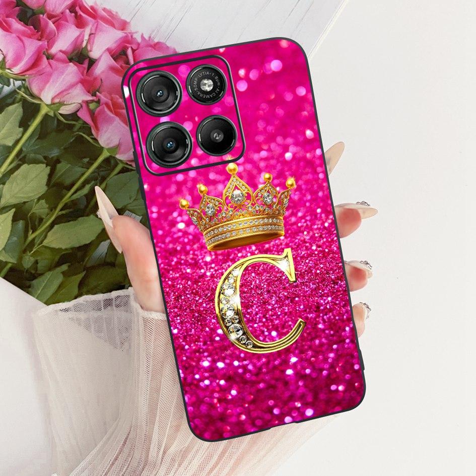 

For Motorola Moto G77 G67 5G Case XT2621-4 XT2621-2 Cover Luxury Crown Letters Soft Black Silicone Phone Shell For MotoG77 Funda Motorola Moto G67