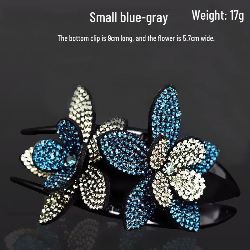 Women s Summer Rhinestone Flower Hairpin - Korean Style Double Layer Duckbill Clip Natural