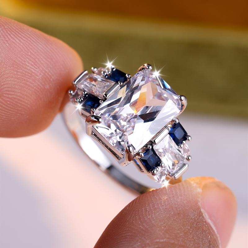 

Индивидуальные белые синие квадратные циркониевые кольца для женщин, нежные серебряные свадебные украшения для вечеринки, подарок 9 серебряный