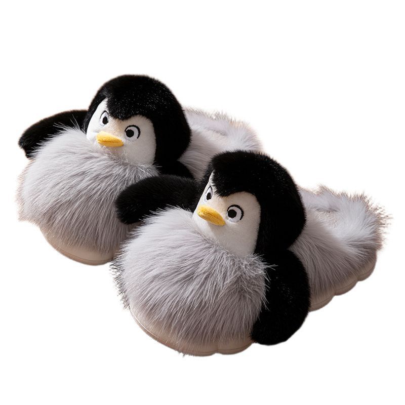 Apcans Cute Penguin Cotton Slippers Autumn and Winter Home Indoor Warm Plush Thickened Non-slip Fluffy Shoes