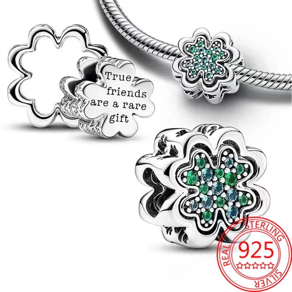 Luck Charm 925 Silver Four Leaf Clover Green Tree Frog Turtle Bead Pendant For Bracelet Women DIY Jewelry Gift