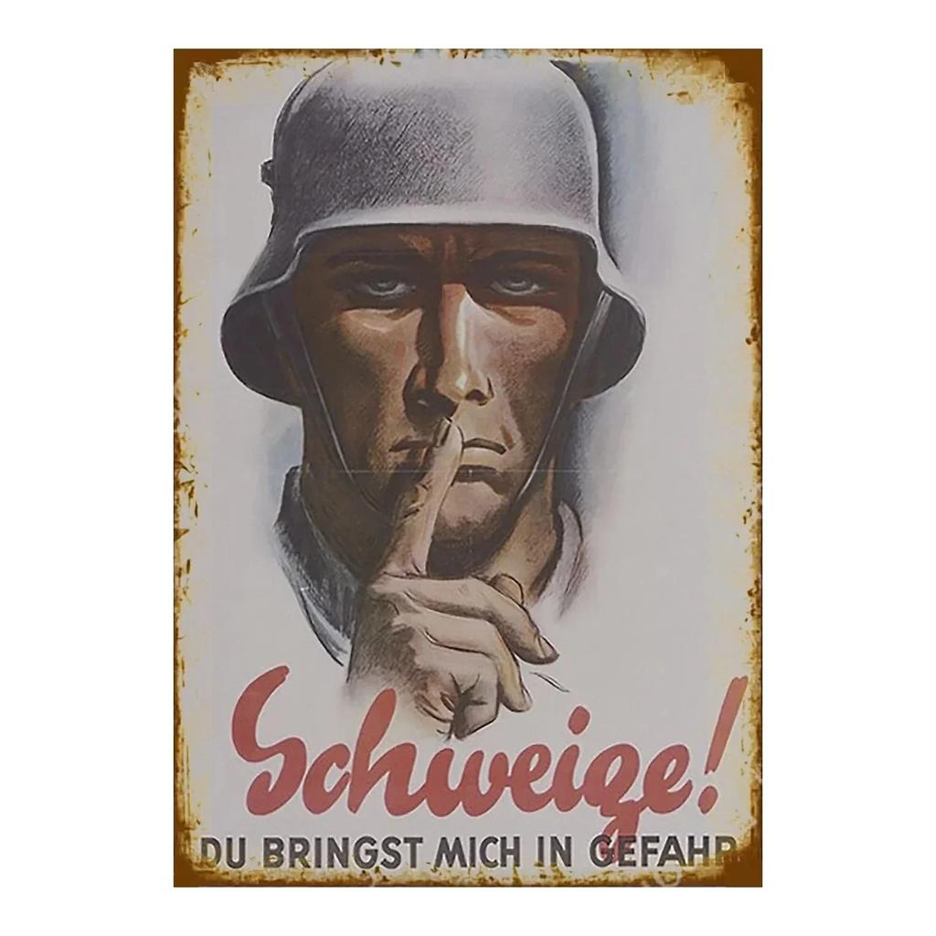 1PC Keep Quiet Vintage German Poster Metal Sign Perfect for Cave Home Bar Garage Cafe Wall Hanging Living Room