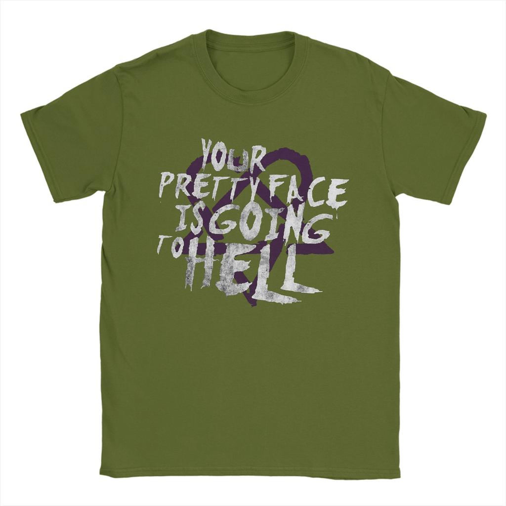 Him Band Your Pretty Face Is Going To Hell T-Shirts for Men  Vintage Pure Cotton Tees Short Sleeve T Shirts Printed Clothing