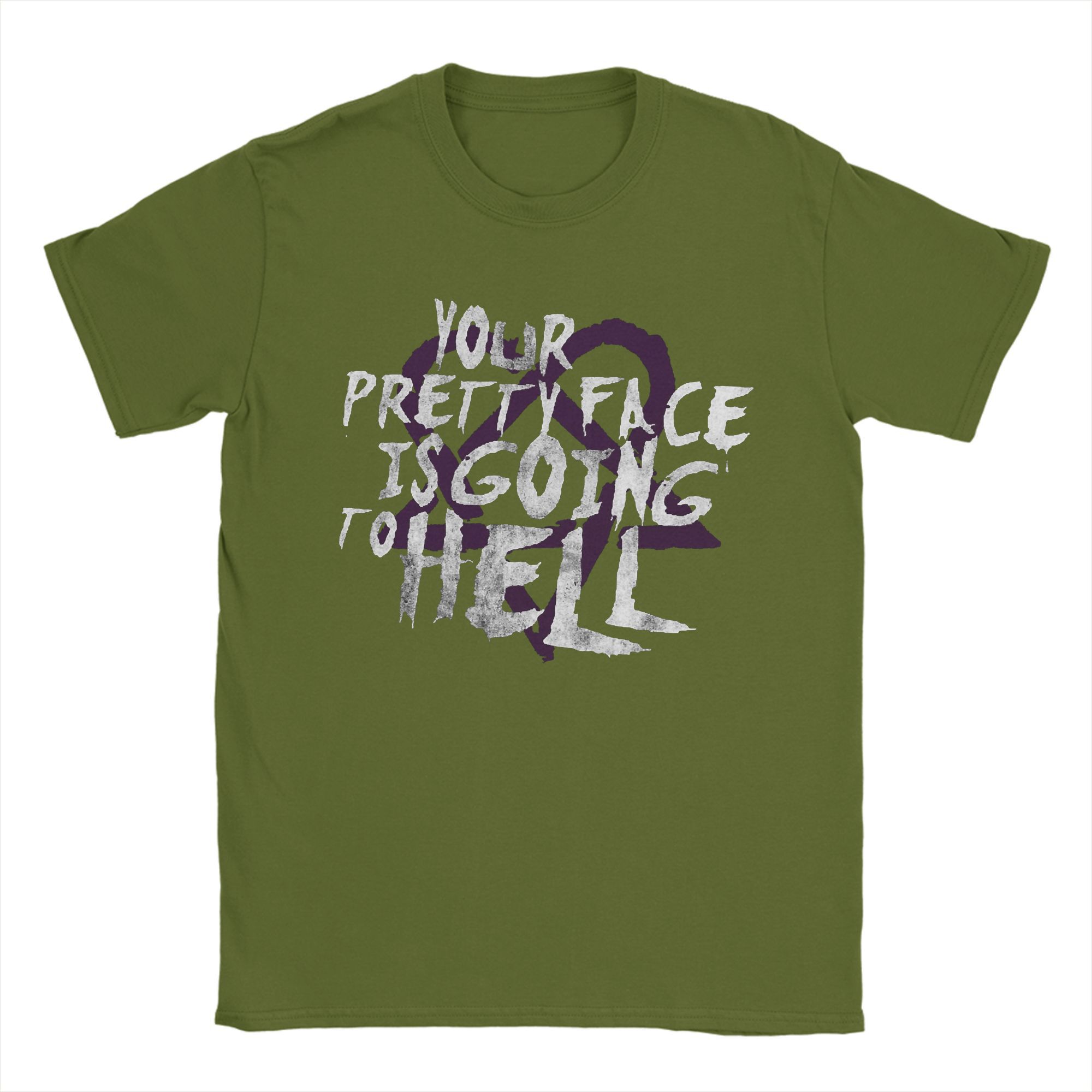 

Футболки Him Band Your Pretty Face Is Going To Hell для мужчин, винтажные футболки из чистого хлопка, футболки с коротким рукавом, одежда с принтом S армия зеленый