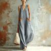 2026 New V-neck Sleeveless Linen Dress, Summer Loose Vacation Long Dress, Beach Casual Solid Color Vest