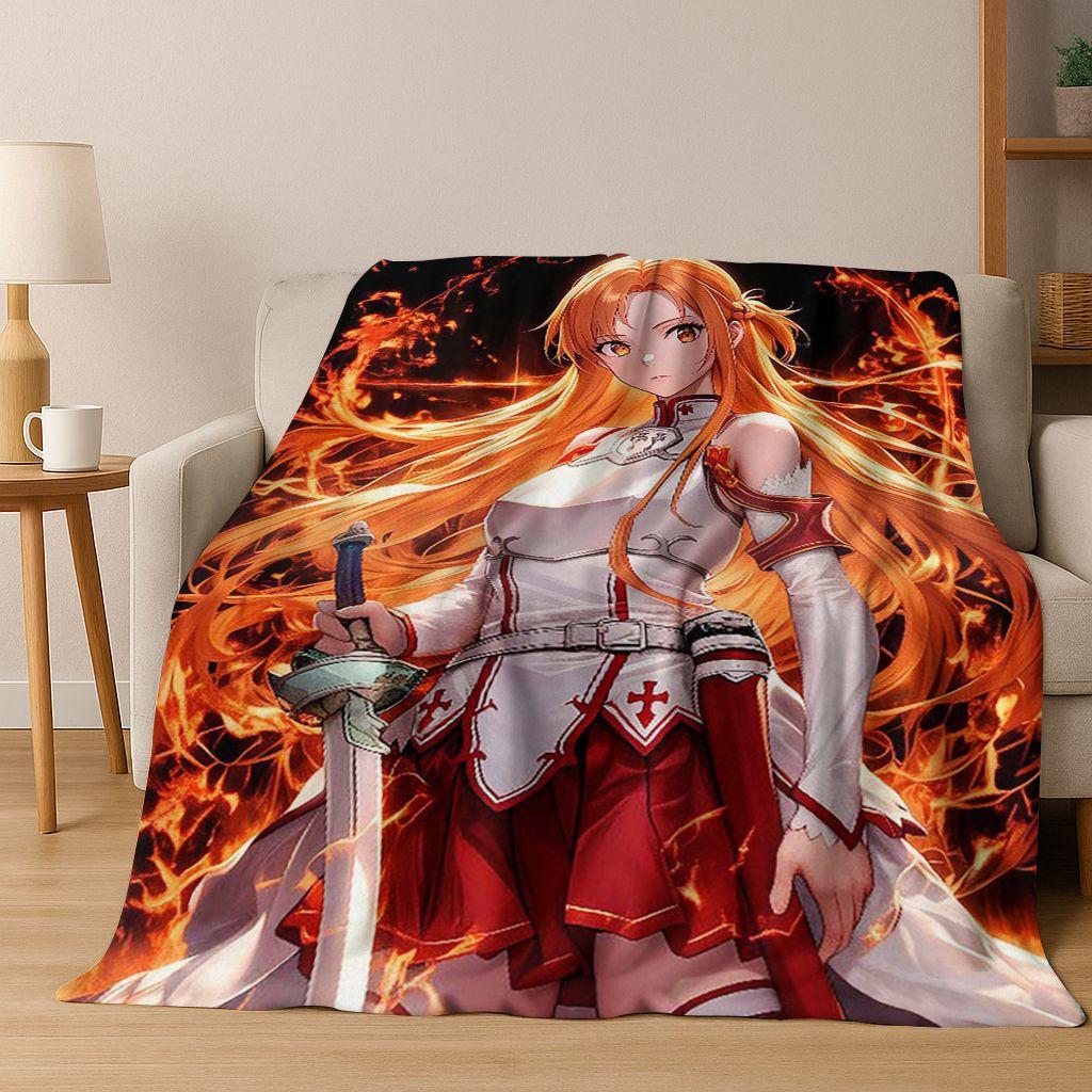 Anime SAO Sword Art Online Cartoon 3D Flannel Blanket,Cozy Soft Throw Blanket for Home Bedroom Bed Sofa Picnic Cover Gift Kids