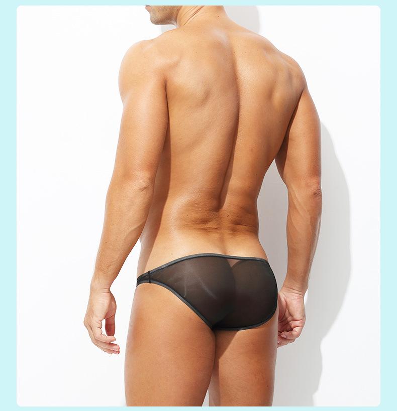 Slip da uomo in seta ghiacciata ultrasottile: Trasparente, 50g, astuccio a forma di U, vita bassa sexy, traspirante.