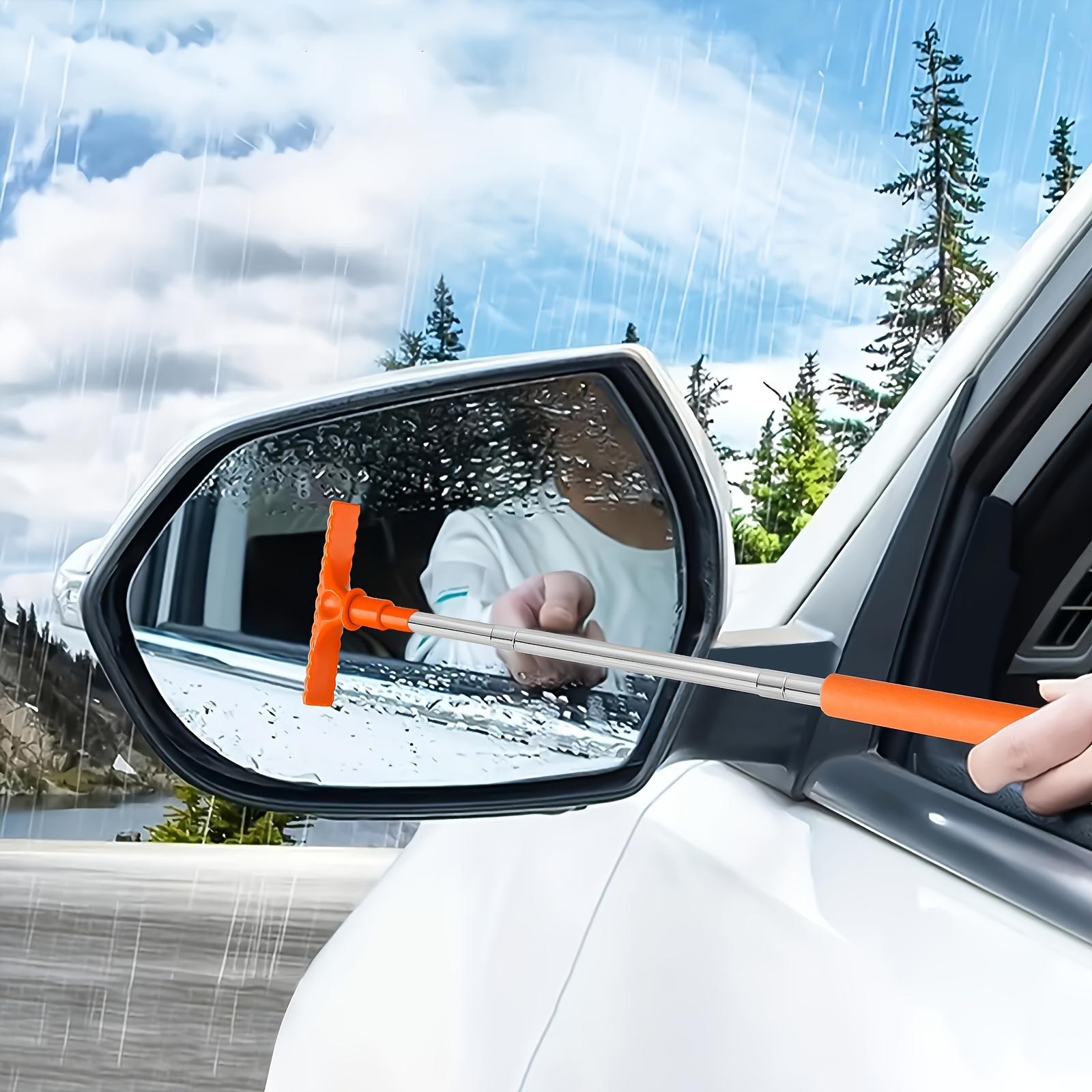 1Pc Portable Car Rearview Mirror Water Scraper with Sponge Cleaner & Extendable Window Cleaning Brush
