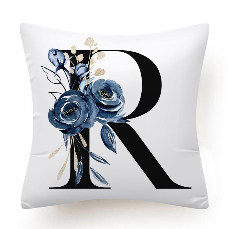 Floral Alphabet Cushion Cover 45x45 Blue Flowers Pillowcase Decorative Sofa Cushions Throw Pillows  Home Decor Pillow Cases