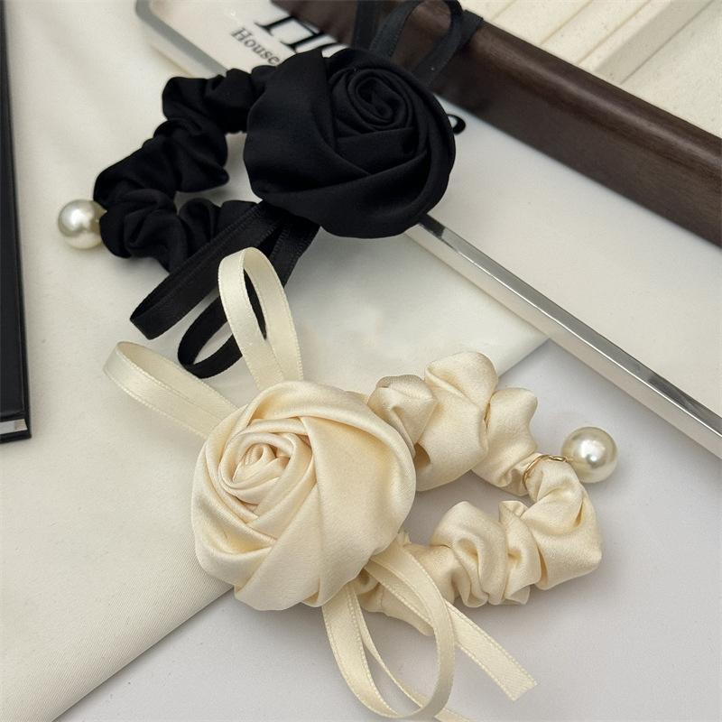 Fasce per Capelli Floreali Francesi Elastici per Capelli Corda per Capelli in Raso Rosa Scrunchies Eleganti per Donna Copricapo Stile Coreano Accessori per Capelli