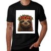 Sloth With Flower Crown Art Tshirt Big Size Crew Neck Tshirt