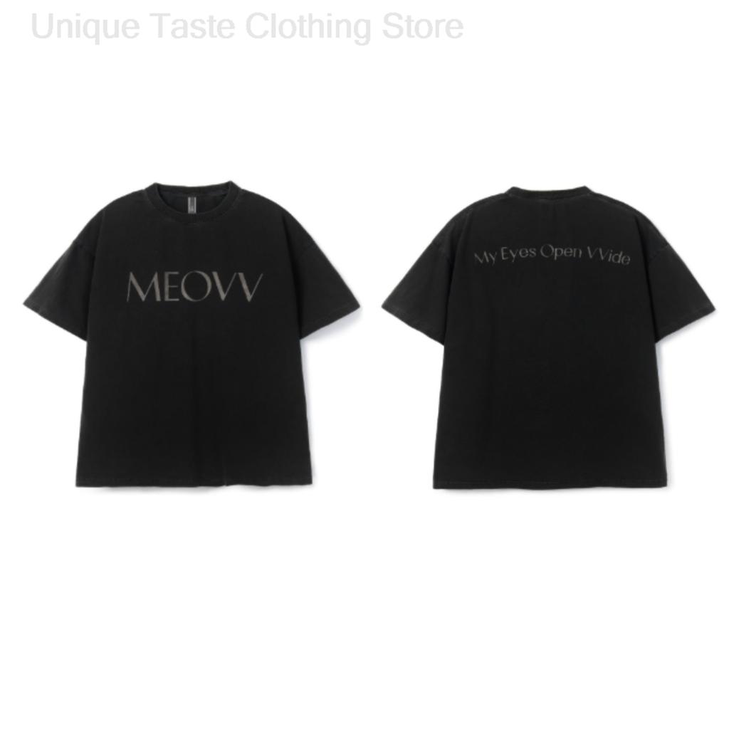 MEOVV T Shirt MY EYES OPEN VVIDE Album Letter Print Tshirt Women Unisex Kpop Fashion Streetwear Loose Cotton Short Sleeve Tee Tops