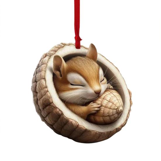 Owl Raccoon Christmas Ornament 2D Printed Acrylic Hanging Decor for Tree Festive Animal Tree Pendant