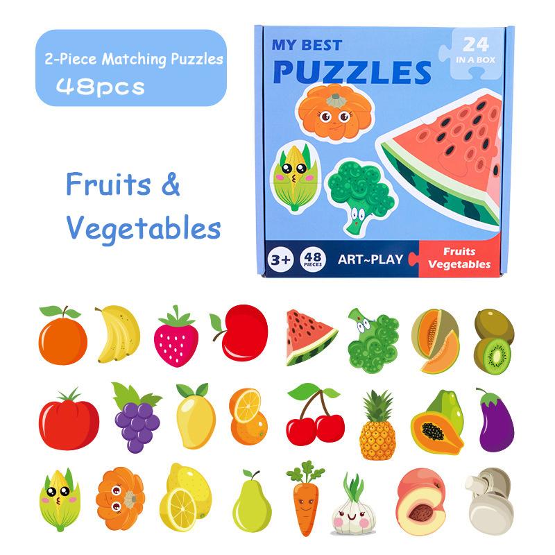 2-Piece Matching Puzzle Board With Cartoon Animal & Vehicle Designs - Educational Preschool Toy For Toddlers