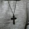 Gothic Punk Black Hollow Out Relief Pattern Cross Pendant Necklace for Women Men Hallowmas Party Hip-hop Rock Jewelry Gifts
