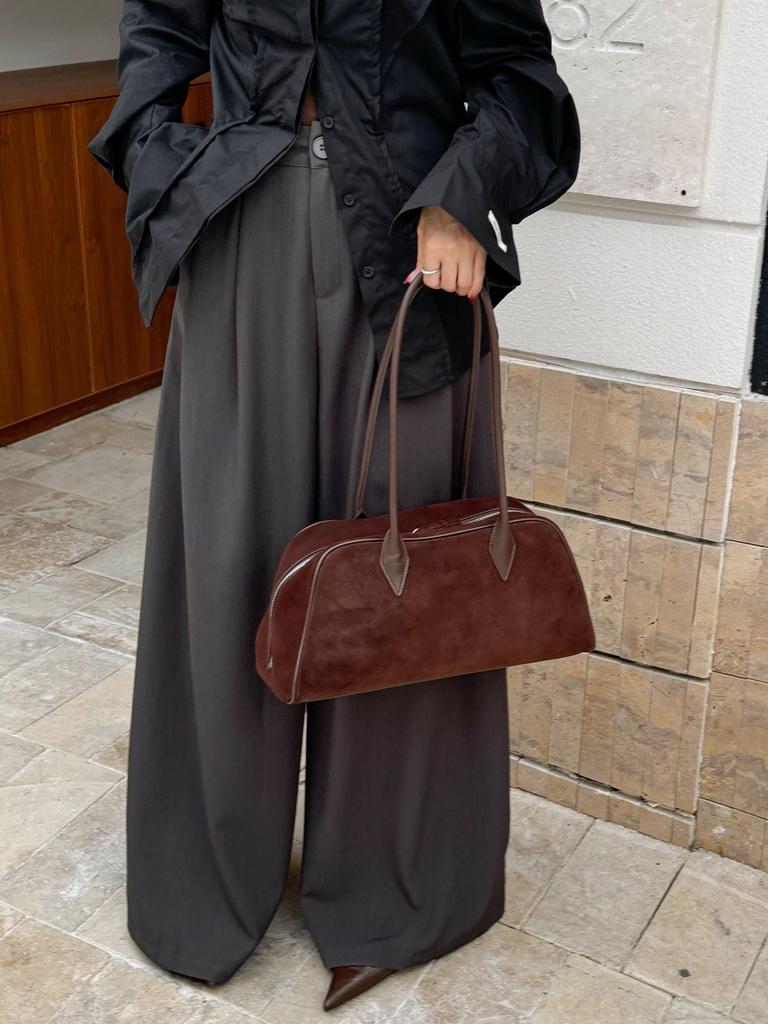 French Retro Frosted Cowhide Tote Bag - 2024 Large Capacity Shoulder Baguette for Women