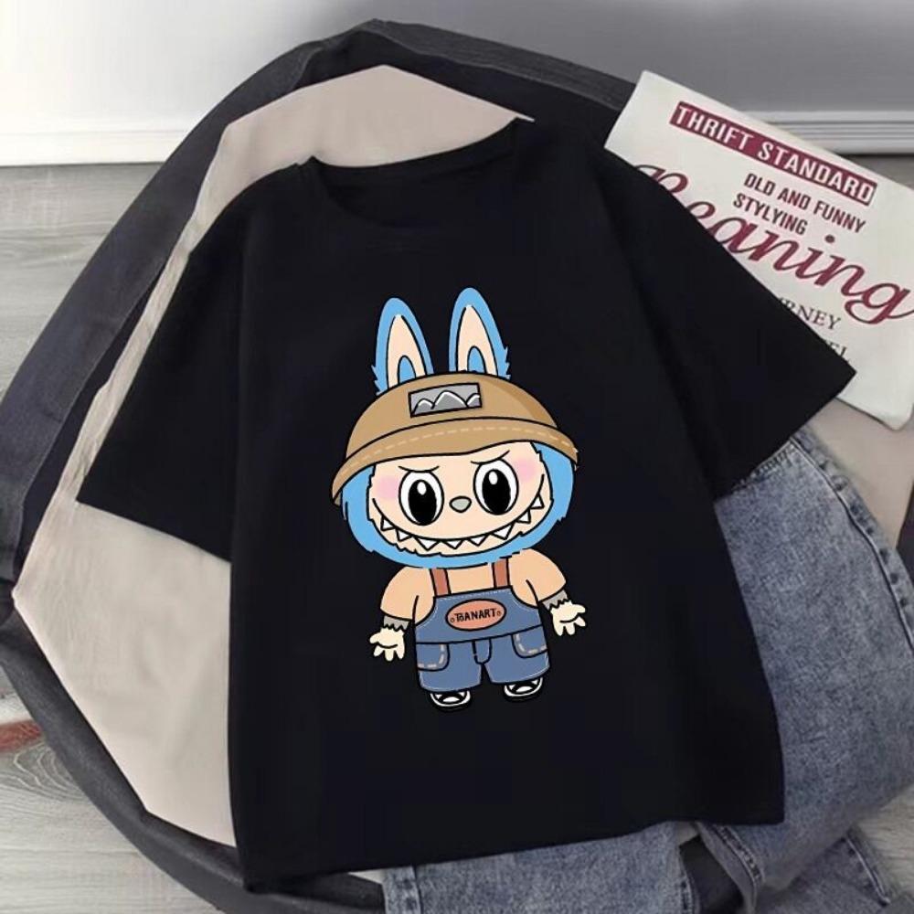 Labubu Cartoon Children's Short Sleeved T-shirt Casual Top Unisex Summer Round Neck Printed Girls' Clothing