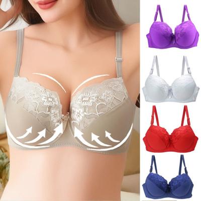 Push-Up-BH für Damen in Übergröße, sexy Blumenspitze, vollständige Abdeckung, Bügel-BH, gepolstert, stützender Alltags-BH für große Brüste