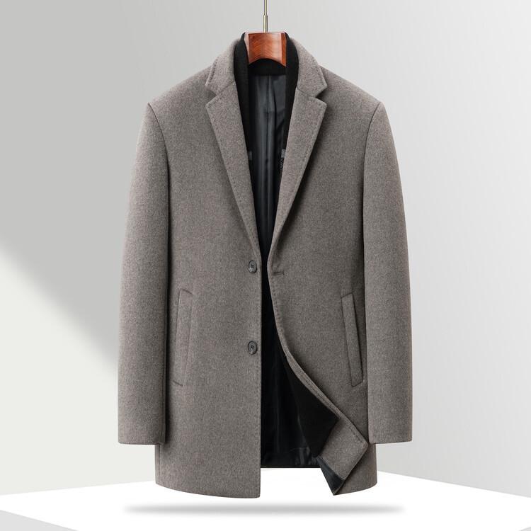 Men's Korean Style Mid-Length Wool Coat - Double-Sided, Thick, Suit Collar, Autumn/Winter Fashion.