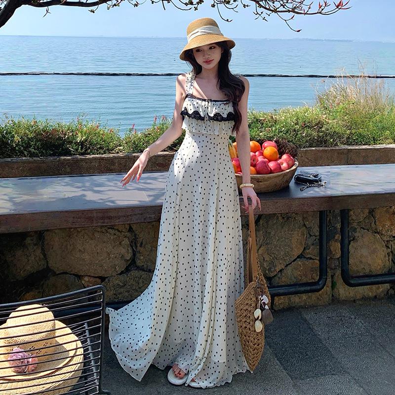 Paris Rose Lace Splicing Suspender Skirt Early Spring Design Dress Vacation Dress