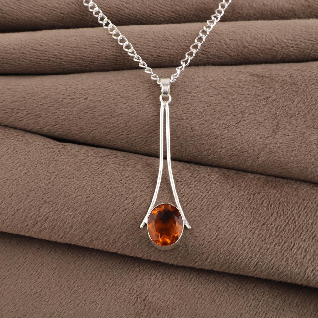 Citrine Gemstone 925 Sterling Silver Women Jewelry Women Wedding Pendant 1.79" PP-69-7
