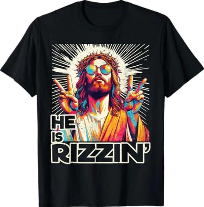 Retro He Is Rizzin Funny Jesus Has Rizzen Easter Christian Tshirt S