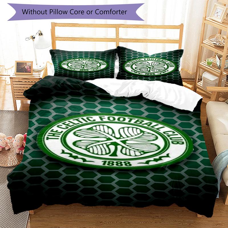 Celtic Football Club Crest Printed Pattern Duvet Cover Set – includes 1 duvet cover and 2 matching pillowcases Bedroom decor Christmas gifts