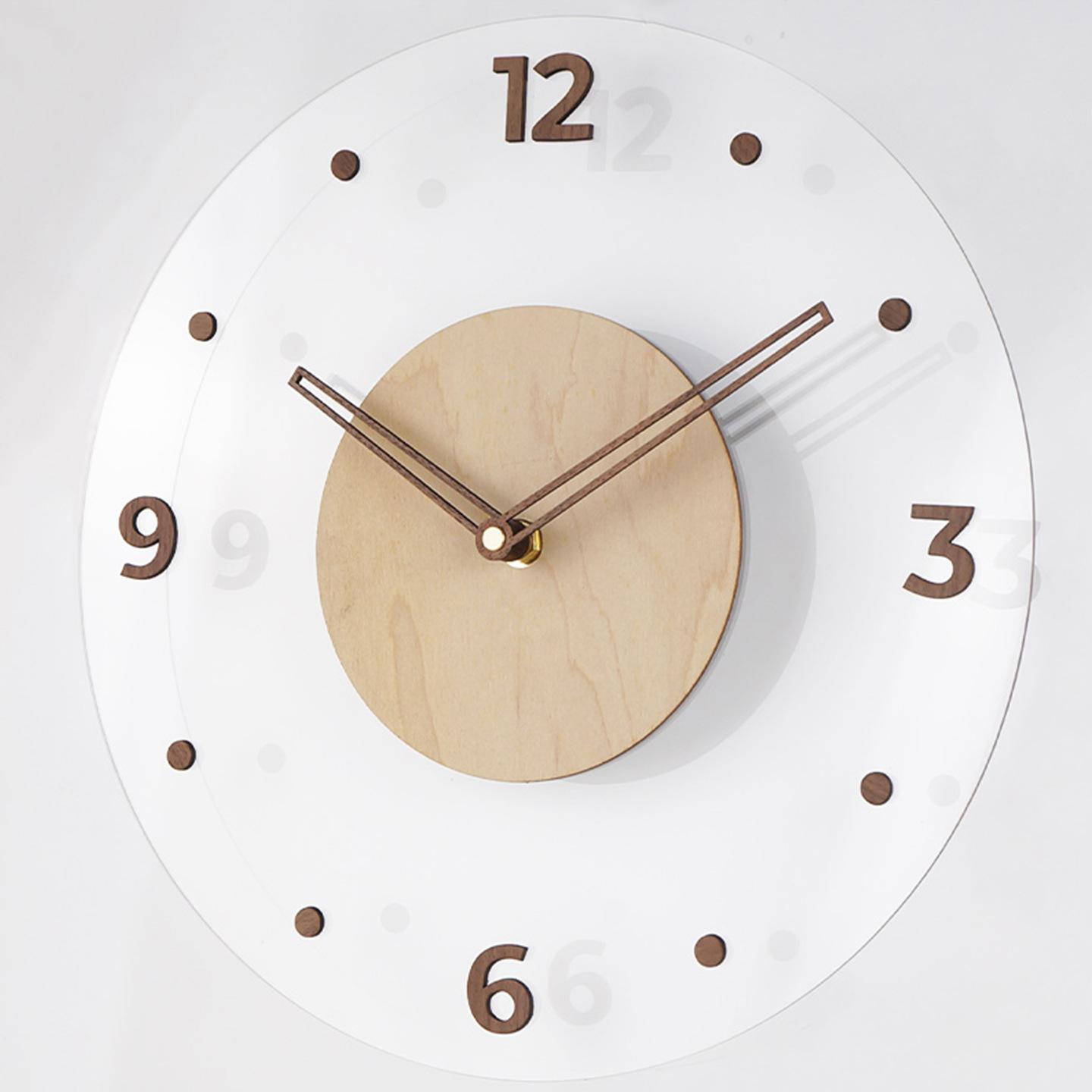 Solid wood wall clock, simple and transparent, creative clock, wall clock for living room, home decoration clock for wall use Diameter 30cm