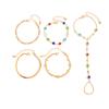 Ingemark 5Pcs/Set Elegant Colorful Zircon Bracelet for Women Fashion Exquisite Finger Ring Connect Bangle Party Jewelry Gifts