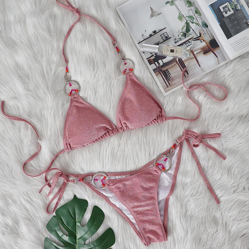 Women S Sexy Crystal Diamond Beaded Split Bikini Swimsuit