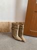 Pointed High-heeled Trouser Boots Autumn New Temperament Medium Boots Suede Leather Buckle Women's Boots