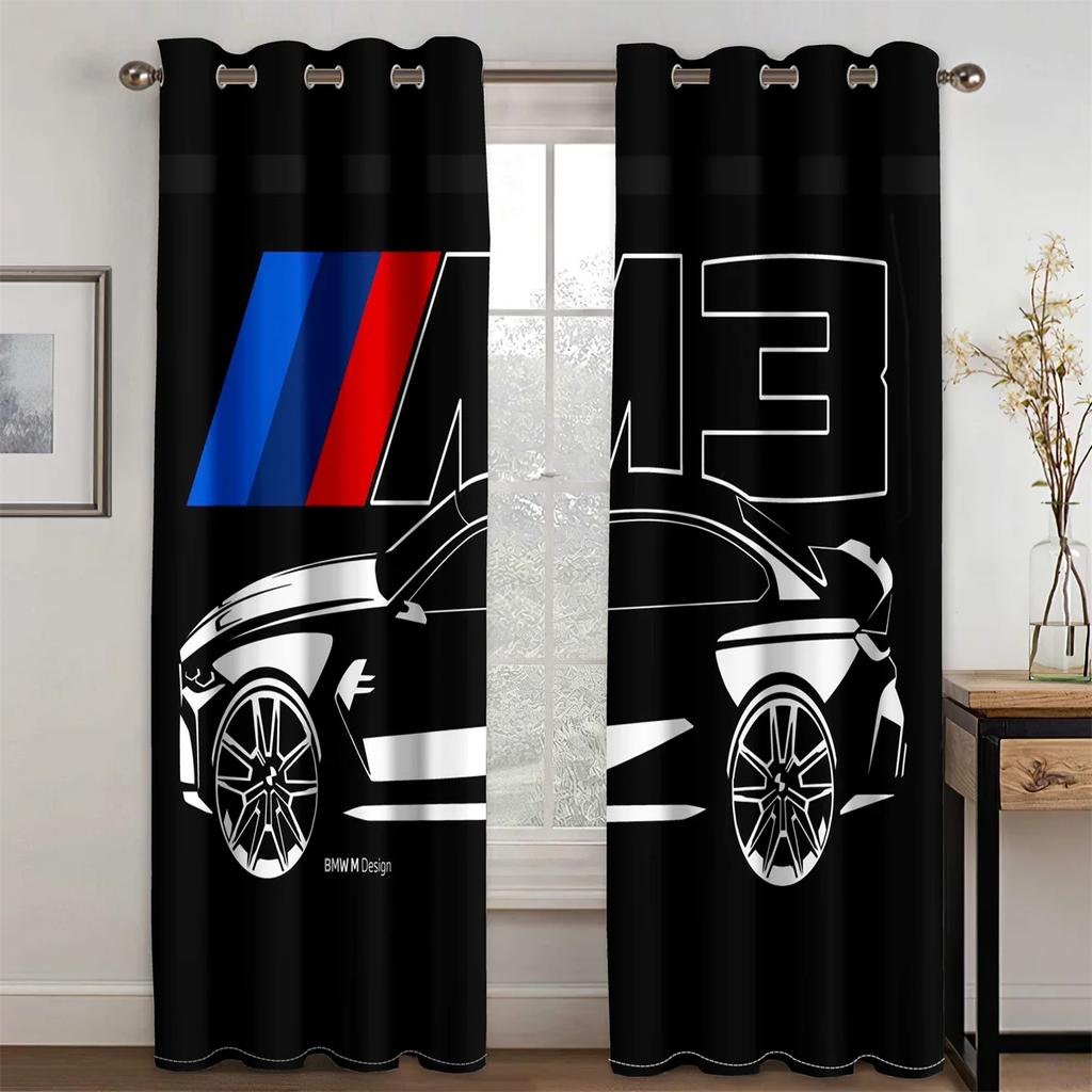 Serietidningsgraffiti Sportbilar Coola Pojkar Barn Män 2 Delar Ljusfiltrerande Gardin för Vardagsrum Sovrum Hem Fönsterdraperi Dekor