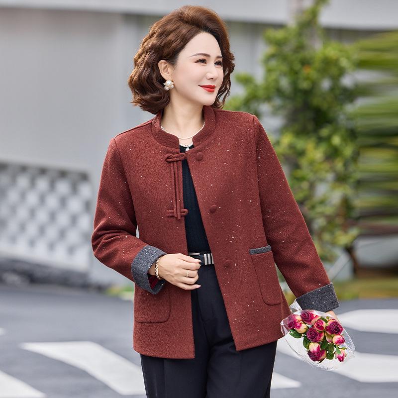 

Spring Style Sequin Woolen Coat for Middle-Aged & Elderly Women – Loose Cardigan in Chinese Design 4XL [140-155 lbs] червоний
