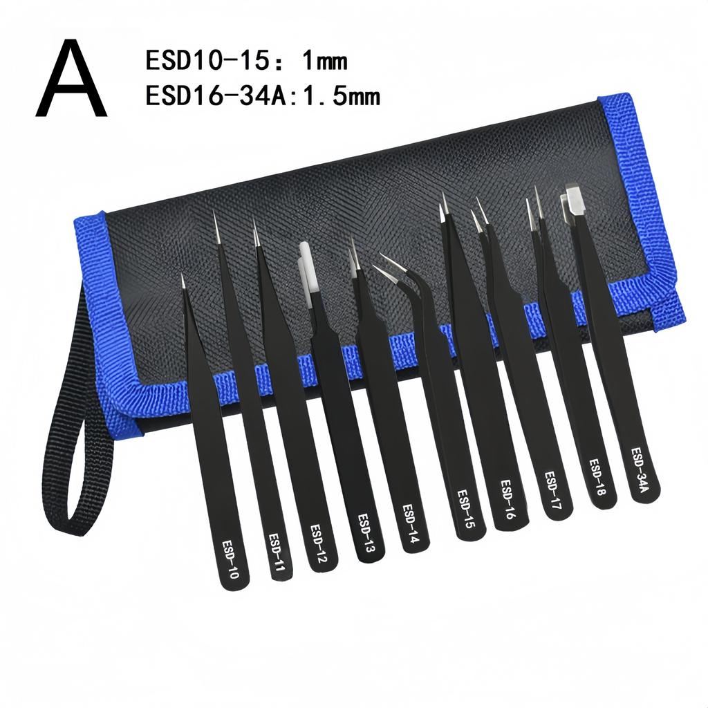 10PCS Precision Tweezers Set, Stainless Steel Anti-Static Tweezers Kit for Electronics Soldering, Jewelry-Making, Laboratory
