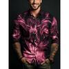 Men's Symmetrical Fluid Pattern Printed Long Sleeved Shirt with Lapel Buttons, Nightclub Party Trendy Men's Top