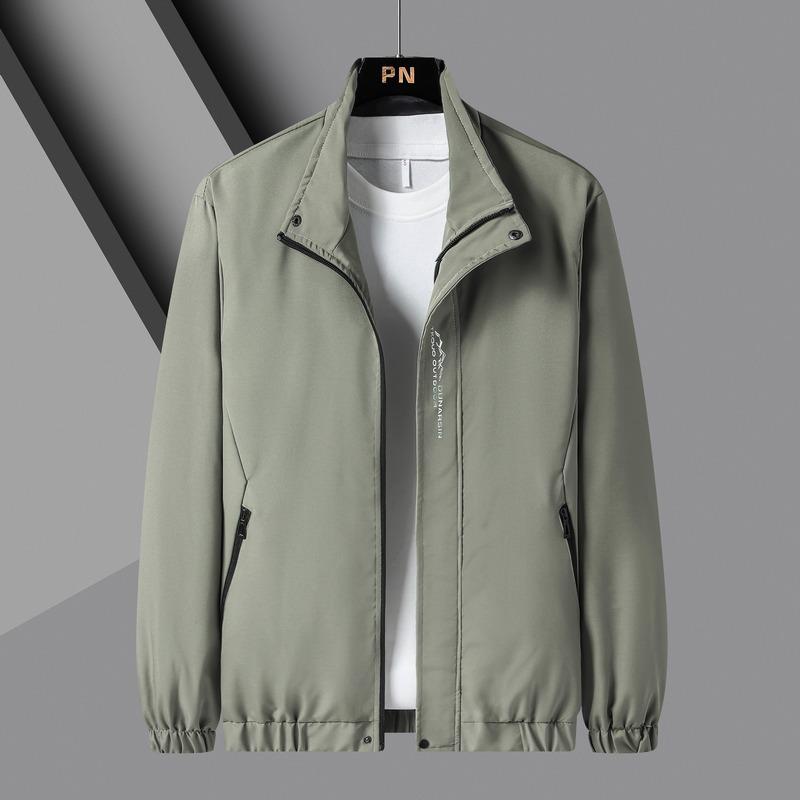 Spring Fashion Solid Color Casual Trend Stand-up Collar Jacket Printed Popular Windbreaker Coats Overcoat Men