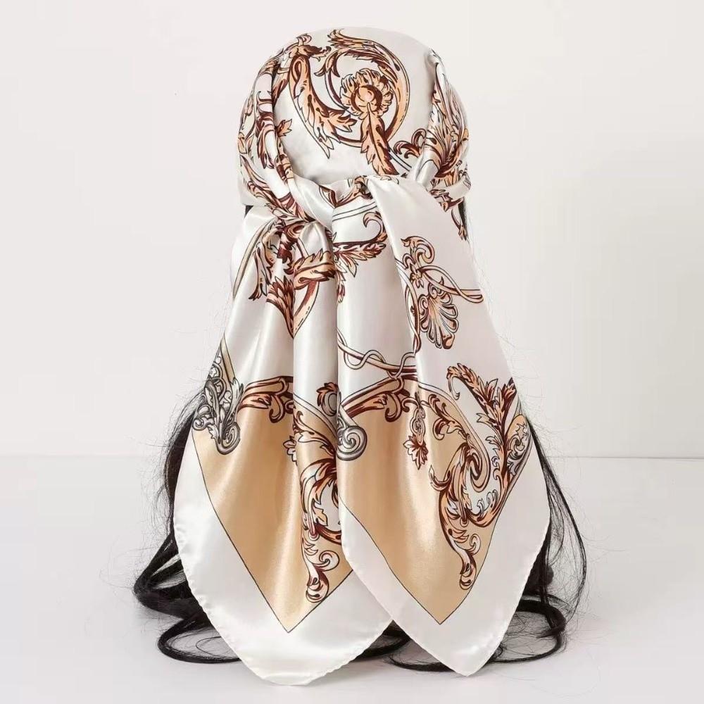 Printed Head Silk Scarf Elegant Square Hijab Neckerchief Satin Bandana Female Use