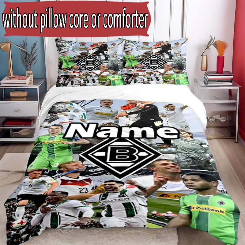 3pcs Duvet Cover Set (1*Duvet Cover + 2*Pillowcase, Without Core), Custom Name Borussia Monchengladbach Pattern Bedding Set, Home Bedroom Decor Gift