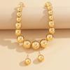 2Pcs Exaggerated Gold Color Big Beads Necklace Stud Earrings for Women Luxury Punk CCB Choker Jewelry Set Party Club Accessories