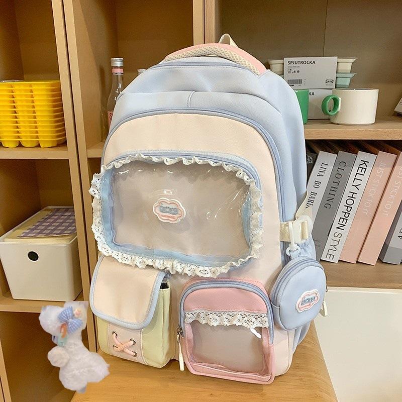 High value dopamine sweet contrasting color girl heart backpack college wind junior high school students multi-compartment backpack