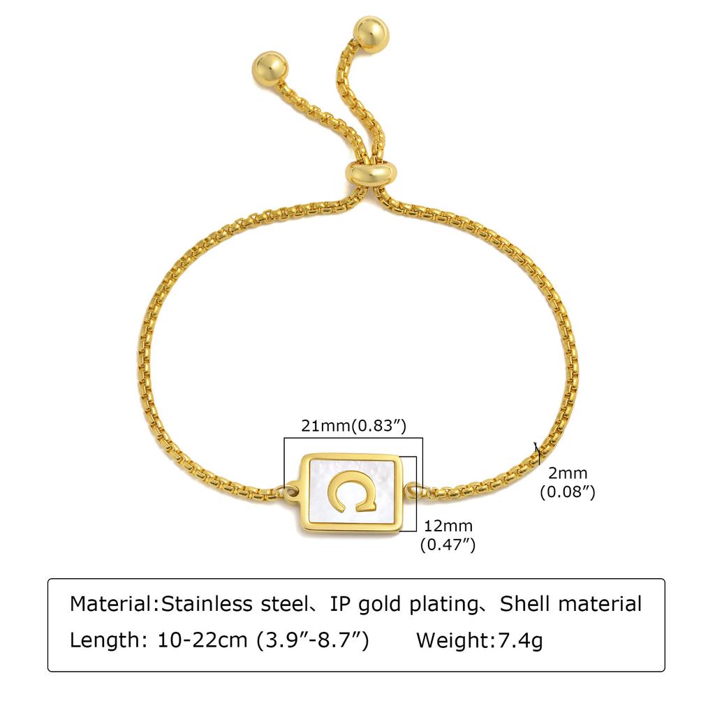 Bracelets Stainless Steel English Alphabet Square Shell Gold Bracelet Ladies Adjustable