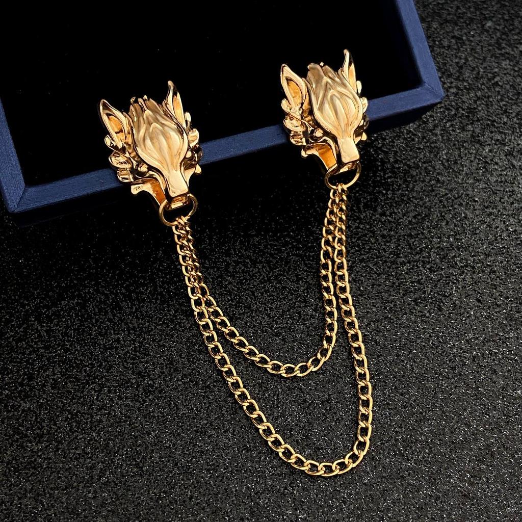Men's Retro Pixiu Dragon Head Brooch: Creative Alloy Collar Pin for Suits