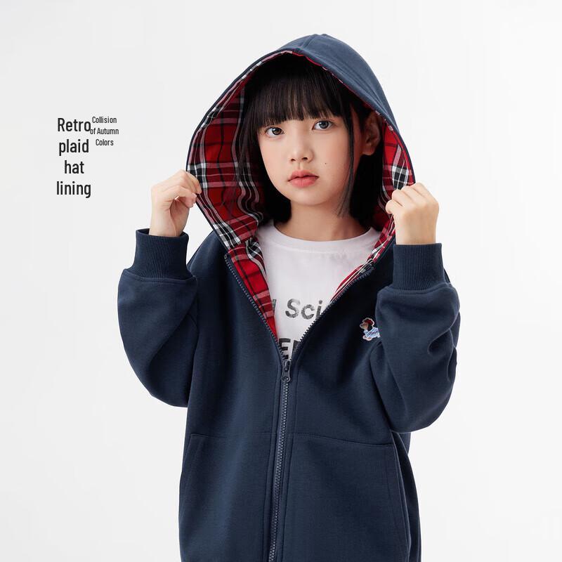 Zuoxi Girls' Plaid Dog Patchwork Hooded Sweatshirt