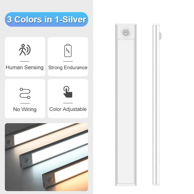Ultra-thin LED Cabinet Light USB Rechargeable Motion Sensor Light 3 Colors Dimmable Wardrobe Closet Kitchen Lighting Night Lamp